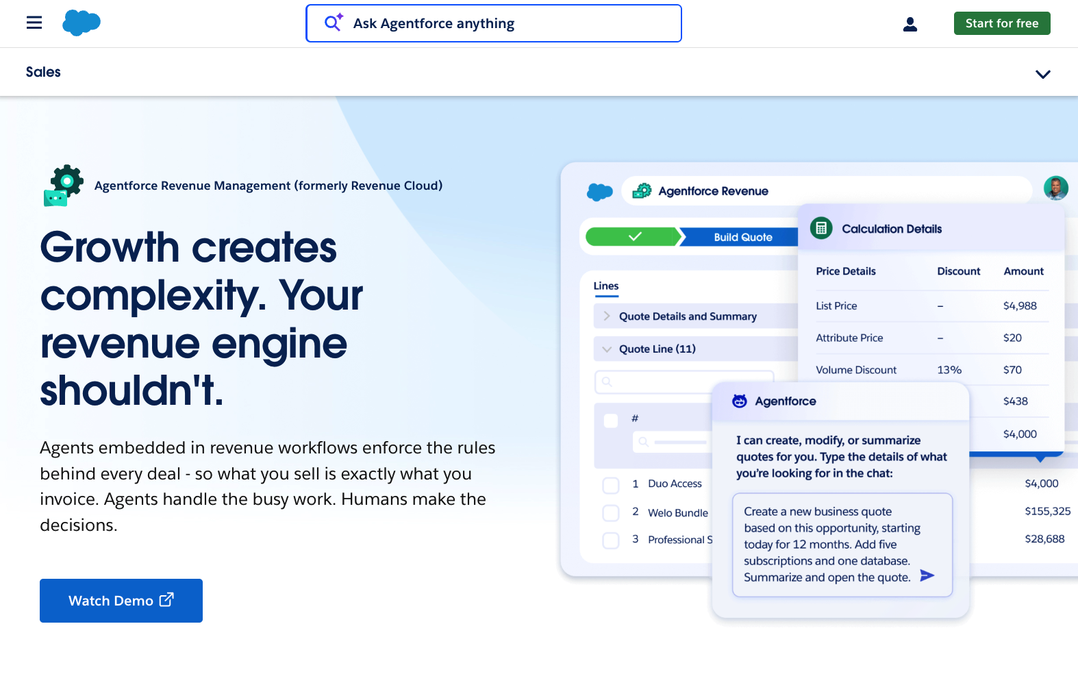 agenforce revenue management homepage
